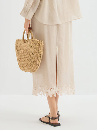 Floral Lace Hem Ramie Skirt