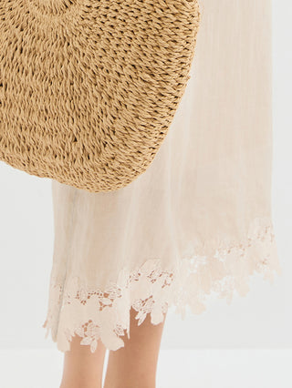 Floral Lace Hem Ramie Skirt