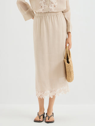 Floral Lace Hem Ramie Skirt