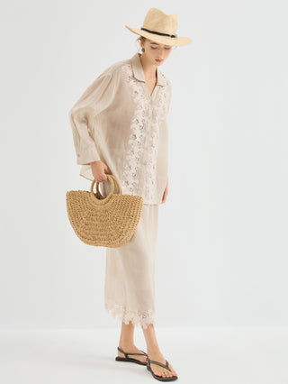 Floral Lace Hem Ramie Skirt
