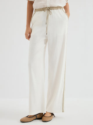 Linen Blend Pants with Contrast Waist Trim