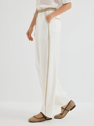 Linen Blend Pants with Contrast Waist Trim