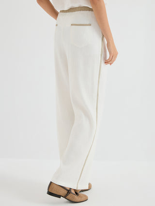 Linen Blend Pants with Contrast Waist Trim