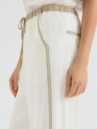 Linen Blend Pants with Contrast Waist Trim