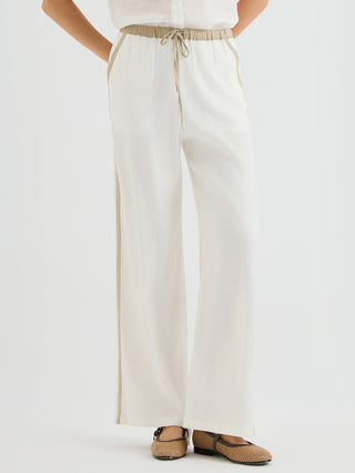 Linen Blend Pants with Contrast Waist Trim