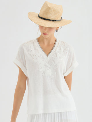 Floral Lace Embellished V Neck Top