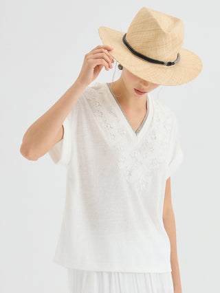 Floral Lace Embellished V Neck Top