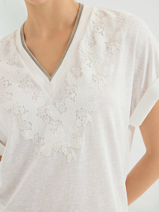 Floral Lace Embellished V Neck Top