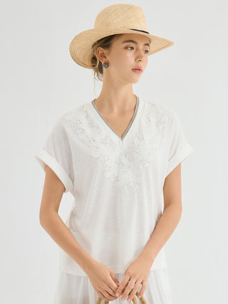 Floral Lace Embellished V Neck Top