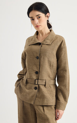 Linen-Wool Belted Utility Jacket