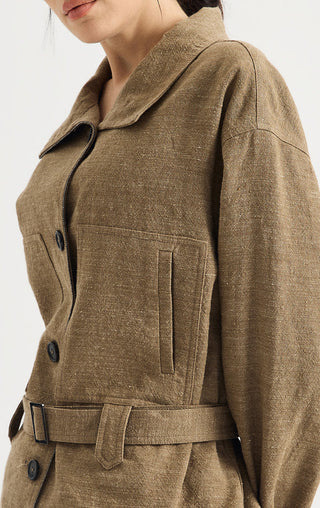 Linen-Wool Belted Utility Jacket
