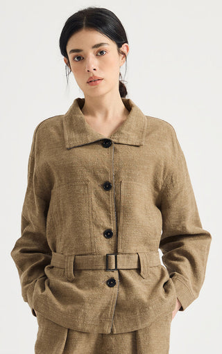 Linen-Wool Belted Utility Jacket
