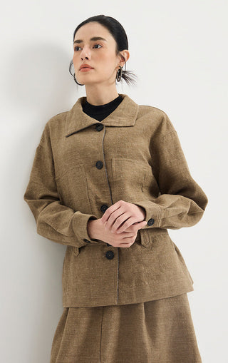 Linen-Wool Belted Utility Jacket