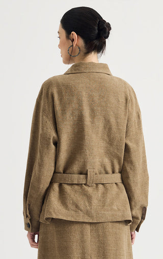 Linen-Wool Belted Utility Jacket