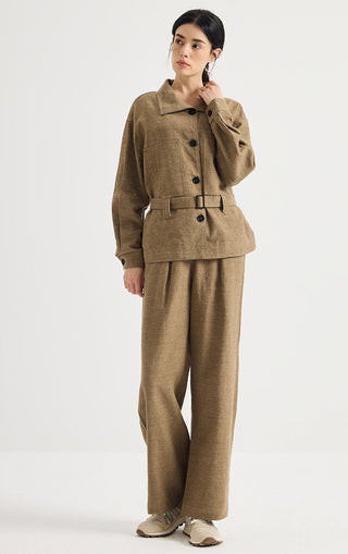 Linen-Wool Belted Utility Jacket