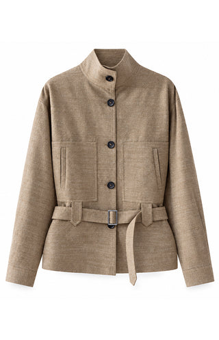 Linen-Wool Belted Utility Jacket