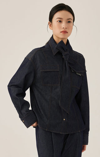 Dark Denim Women's Bow-Tie Shirt