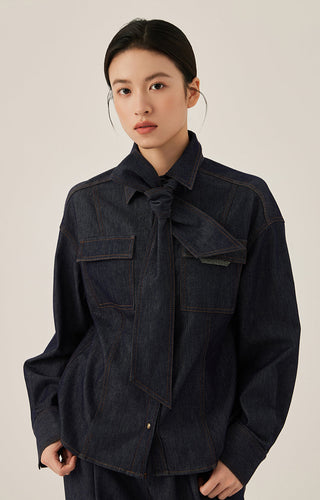 Dark Denim Women's Bow-Tie Shirt