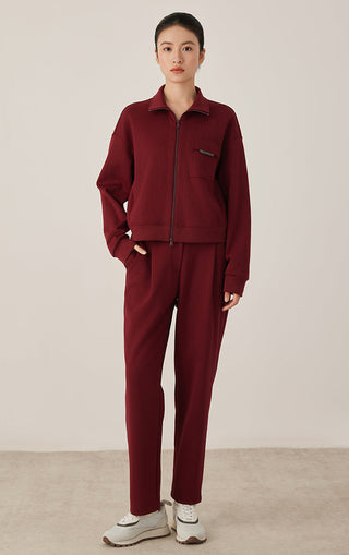Ankela Red straight-leg pants with covered elastic waistband and side pockets