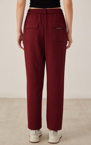 Ankela Red cotton-blend straight-leg pants with elastic waistband and back pockets