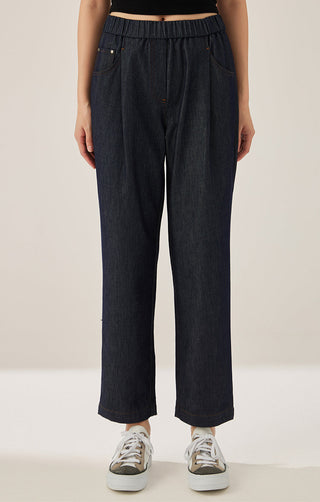 Dark Wash Women's Relaxed Straight-Leg Denim Pants