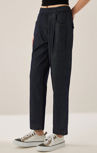 Dark Wash Women's Relaxed Straight-Leg Denim Pants