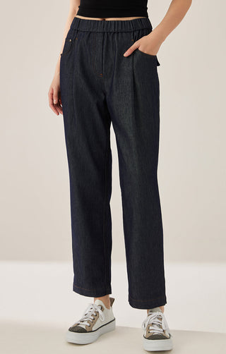 Dark Wash Women's Relaxed Straight-Leg Denim Pants