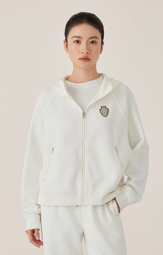 Women's Zip-Up Hoodie with Embroidered Crest