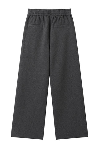 Gray cotton-blend relaxed lounge pants, wide-leg silhouette with side pockets