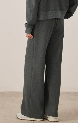 Gray wide-leg lounge pants with relaxed straight fit and side seam detail