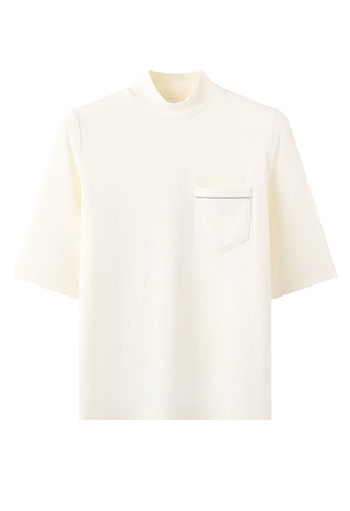 Tencel Blend Women's Mock Neck Knit Top with Pocket Detail