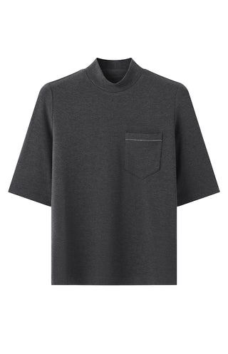 Tencel Blend Women's Mock Neck Knit Top with Pocket Detail