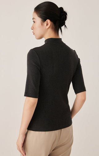 Tencel Blend Women's Mock Neck Knit Top with Pocket Detail