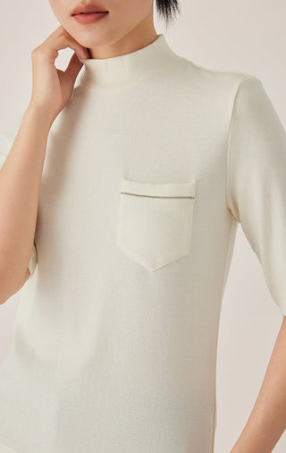 Tencel Blend Women's Mock Neck Knit Top with Pocket Detail