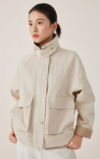 Cotton Wool Blend Stand-Collar Women’s Jacket