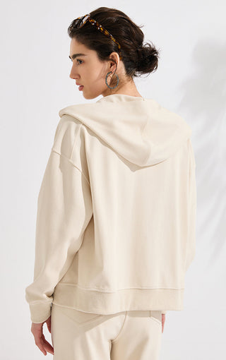 Relaxed Hooded Zip-Up Jacket with Leather Zip Pull - serathinan 