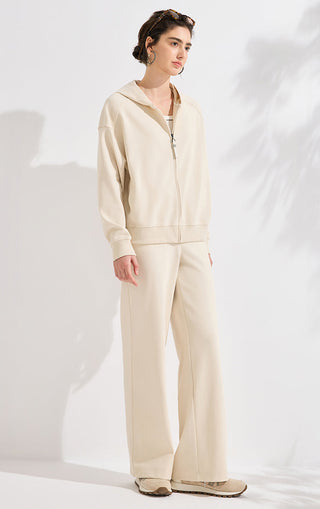 Relaxed Hooded Zip-Up Jacket with Leather Zip Pull - serathinan 