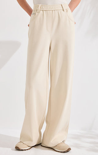Cotton blend High-Waisted Relaxed Wide-Leg Pants - serathinan 