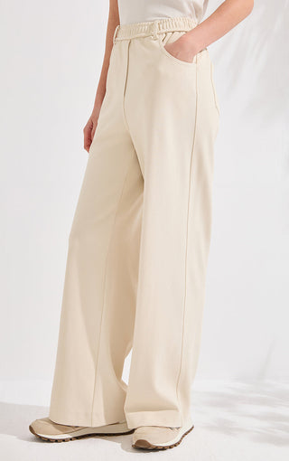 Cotton blend High-Waisted Relaxed Wide-Leg Pants - serathinan 