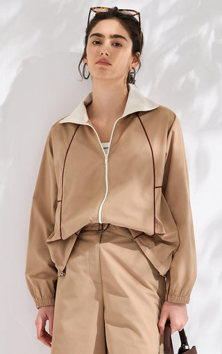 Relaxed Fit Zip-Up Track Jacket with Contrast Trim - serathinan 