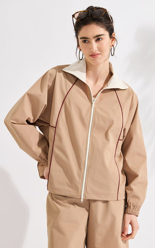 Relaxed Fit Zip-Up Track Jacket with Contrast Trim - serathinan 
