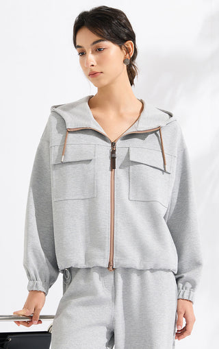 Hooded Zip-Front Relaxed Jacket