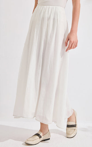 Ramie Lyocell Blend Long A-Line Skirt - serathinan 