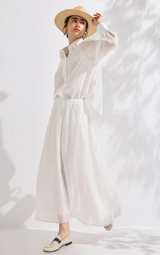 Ramie Lyocell Blend Long A-Line Skirt - serathinan 