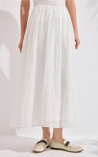 Ramie Lyocell Blend Long A-Line Skirt - serathinan 