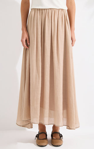 Ramie Lyocell Blend Long A-Line Skirt - serathinan 