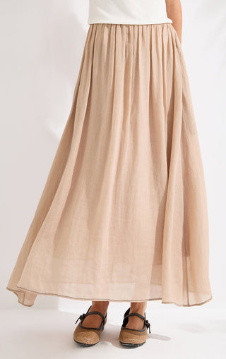 Ramie Lyocell Blend Long A-Line Skirt - serathinan 