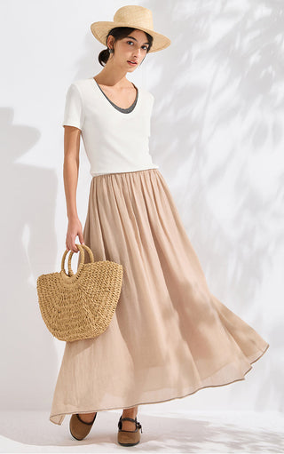 Ramie Lyocell Blend Long A-Line Skirt - serathinan 