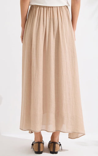 Ramie Lyocell Blend Long A-Line Skirt - serathinan 