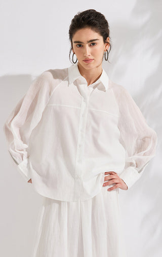 Cotton Blend Long-Sleeve Shirt with Silver Beaded Cuff - serathinan 